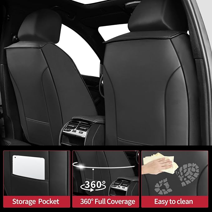 Fit Kona Car Seat Covers for Hyundai Kona 2018-2024 2025 2026 - Upgraded Premium Waterproof & Breathable Leather, Airbag Compatible, All-Weather Seat Cushion Protector (Full Set, Black)