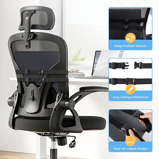 Lumbar Support Pillow for Office Chair, Car Seats and Home Desks, Ergonomic Back Support with Double Adjustable Straps, Machine Washable Cover, Grey