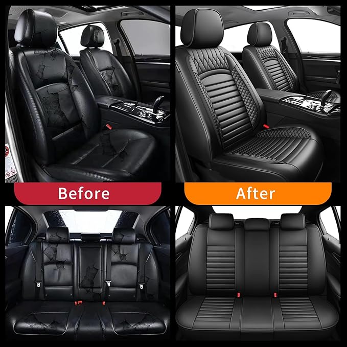 Fit Honda Fit Car Seat Covers for Honda Fit 2007-2019 2020 - Upgraded Premium Waterproof & Breathable Leather, Airbag Compatible, All-Weather Seat Cushion Protector (Full Set, Black)