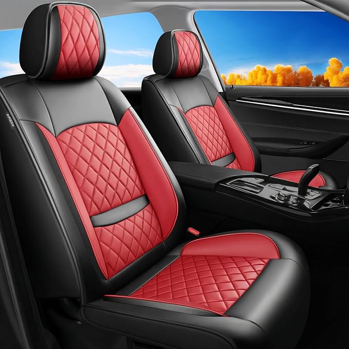 Fit for Accent Seat Covers Compatible with Hyundai Accent 2017-2026 - Waterproof Breathable Leather Automotive Seat Cushions Protector,Airbag Compatible,Only 2 Front seat Covers(Red)