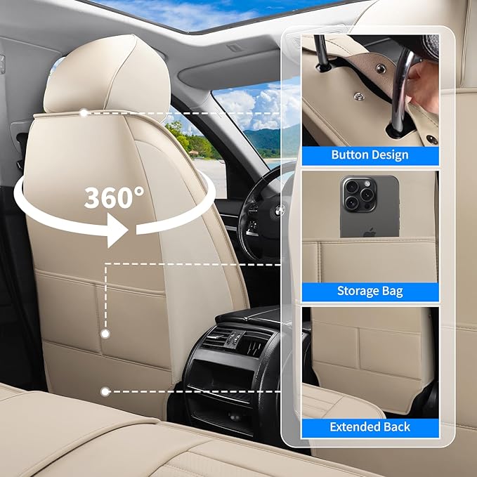 Front Seat Covers Fit for Toyota Avalon 2001-2022, Car Seat Covers Front Seats, Breathable Faux Leather Automotive Seat Covers Front Pair Anti-Slip Seat Cover(Beige, Front)