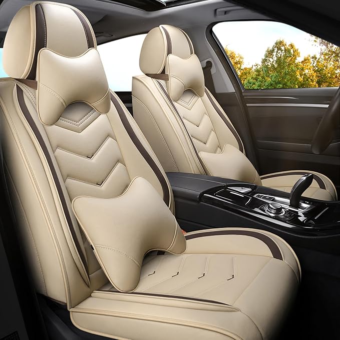 Car Seat Covers for Jeep Grand Cherokee L 2021-2026, Premium Nappa Leather Car Seat Cover, Stylish Sport Seat Covers， Automobile Seat Cover Sets.(Luxury 2 Seats/Beige)