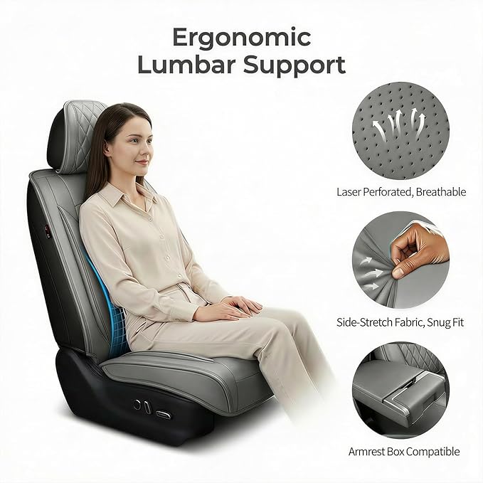 Fit Elantra Car Seat Covers for Hyundai Elantra 2017-2025 2026 - Premium Leather, Waterproof, All-Weather, Airbag Compatible, Anti-Slip, Breathable, Seat Protectors, Full Set, Gary