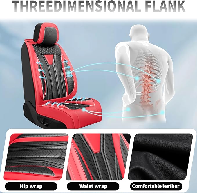 Fit Kicks Car Seat Covers Premium Leather Compatible with Nissan Kicks 2018 2019-2026 (5 Seats Full Set Waterproof Breathable All-Weather Seat Cushion Protector（5 Seats Red & Black)
