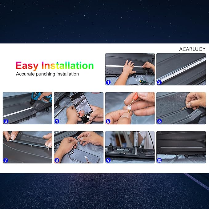 Acrylic Car Interior LED Lights, Wireless App, Ambient Lighting Kit, Fiber Optic LED Light Strips, 24 Million Colors, Music and DIY Functions
