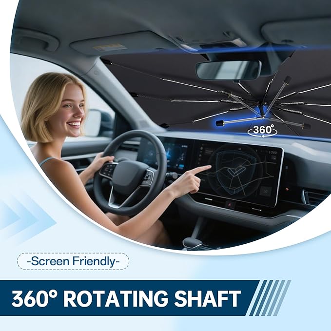 Windshield Sun Shade for Ford Explorer 2020-2026, Umbrella Car Shades with 360°Rotating Shaft, Foldable Front Window Sunshade for UV & Heat Protection