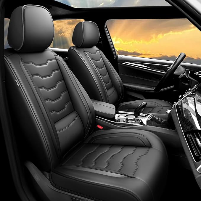 Fit Rogue Car Seat Covers Compatible with Nissan Rogue 2011-2025 2026 - Full Set Premium Leather， Waterproof Breathable， All-Weather Seat Cushion Protecto&Airbag Compatible（Full Set,Black