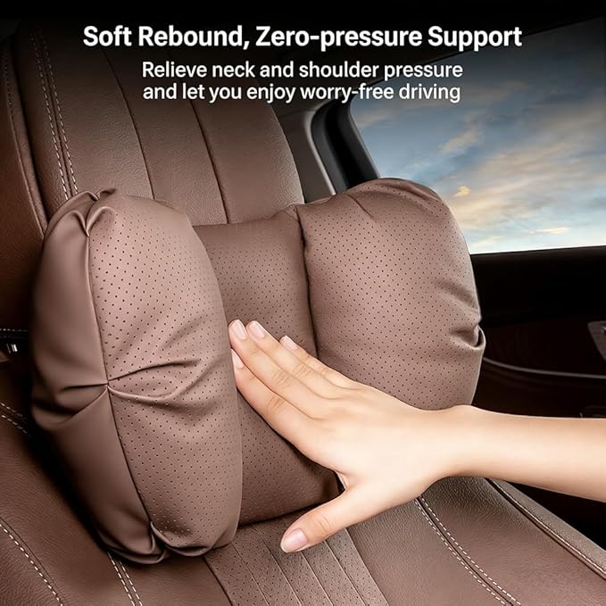 Car Neck Pillow & Lumbar Support for MINI F56 2022-2024 Ergonomic Breathable Mesh Auto Seat Back Cushion Headrest,Brown-Neck Pillow