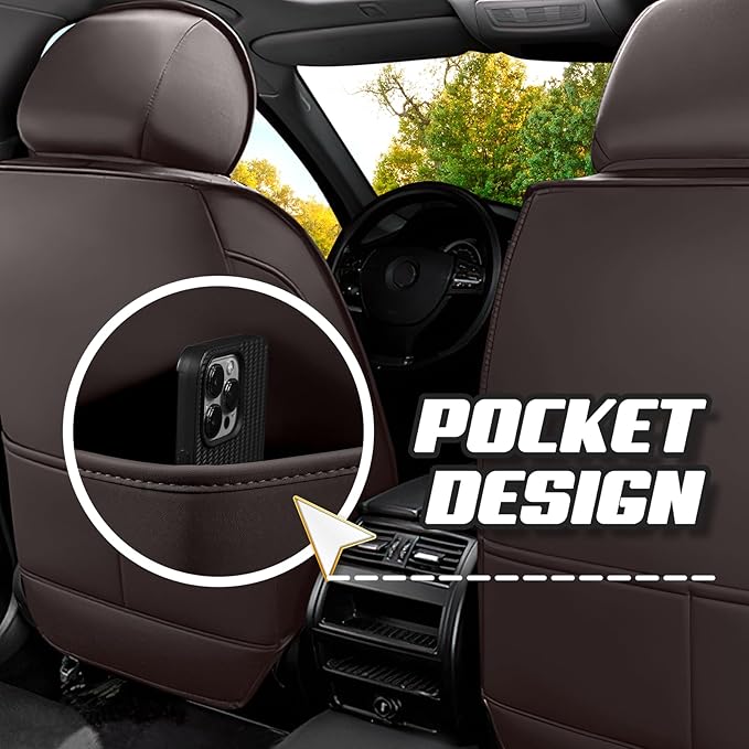 Car Seat Covers for Hyundai Sonata 2002-2025, Premium Nappa Leather Car Seat Cover, Stylish Sport Seat Covers， Automobile Seat Cover Sets.(Standard 5 Seats/Coffee Color)
