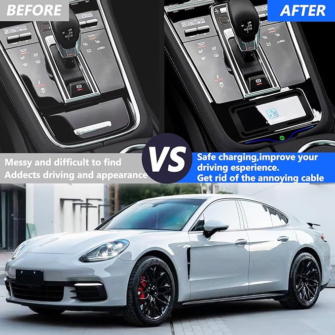 New Upgrade Wireless Car Charger for Porsche Panamera (2017-2023),15W Fast Wireless Phone Charging Pad, Center Console Wireless Charger Works with QI-Enabled Phones(Size:17-21)