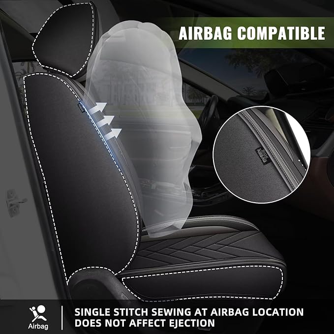 AOMSAZTO Car Seat Covers Fit for Acura RDX 2007-2026: Full Set Premium Seat Covers Waterproof Leather Automotive Seat Cushion Protector Compatible with Airbag(5 Seats, Black&Grey)
