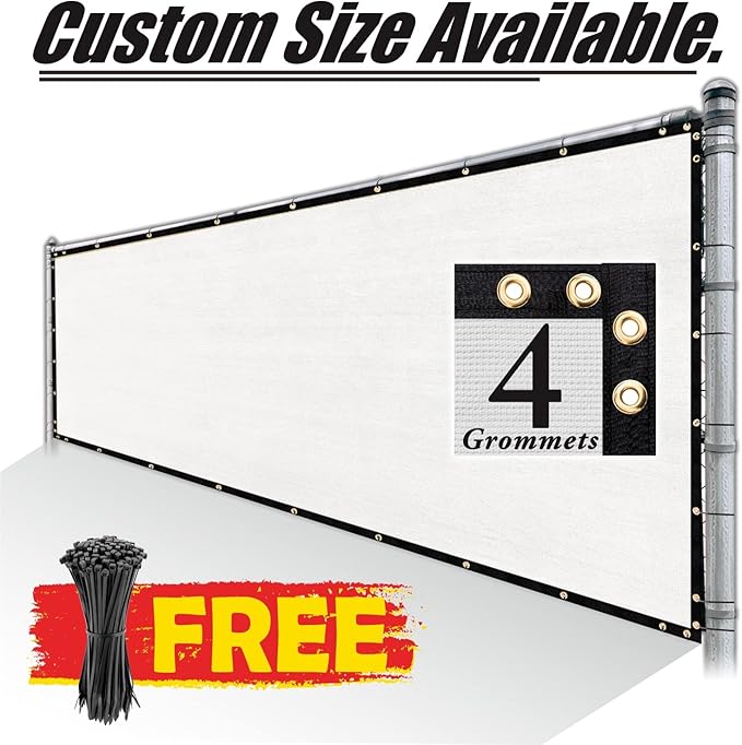 Royal Shade Custom Size 6' x 176' White Fence Privacy Screen Windscreen Cover Netting Mesh Fabric Cloth - Cable Zip Ties Included (We Make Custom Size)