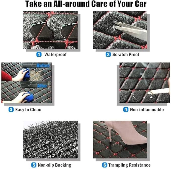 Customize Making Car Floor Mats for 99.99% Sedan SUV Pickup Truck Full Coverage Men Women Cute Leather Protection Pads Non-Slip Floor Liners (Red+Black Side)