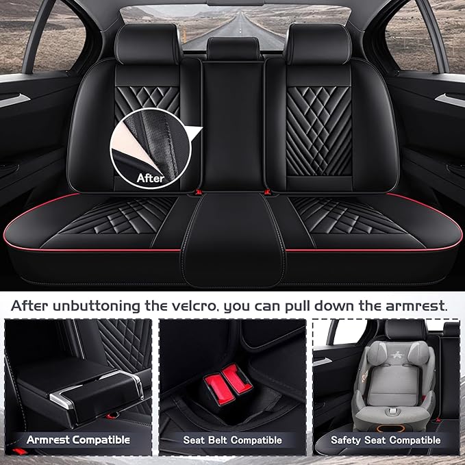 Truck Seat Covers for Ram 2500 2009-2026, Waterproof Premium Leather Full Coverage Car Seat Cover, Muscle Sport Style Auto Interior Seat Cover Sets (Full Set/Black Red)