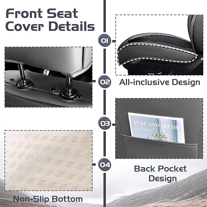 Truck Seat Covers for Chevy Silverado 3500 2007-2026, Waterproof Premium Leather Full Coverage Car Seat Cover, Muscle Sport Style Auto Interior Seat Cover Sets (Full Set/Gray Black)