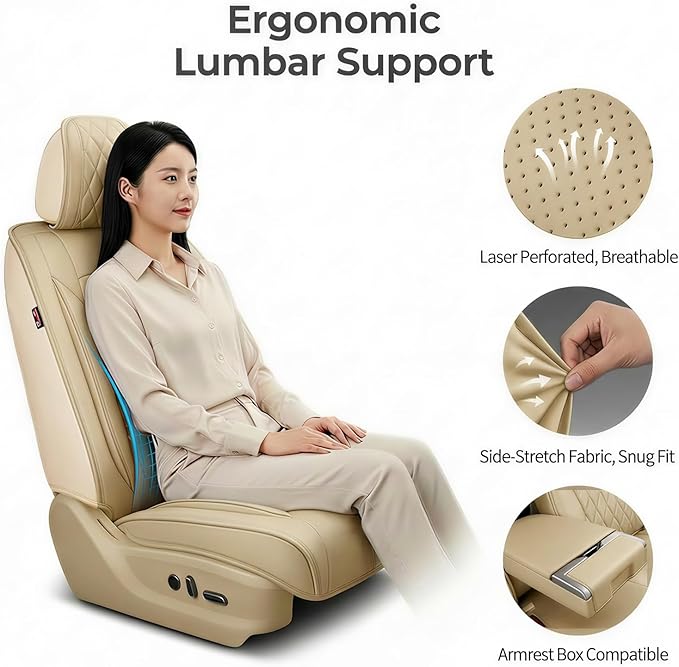 Fit for Equus Seat Covers Compatible with Hyundai Equus 2011-2016 - Waterproof Breathable Leather Automotive Seat Cushions Protector,Airbag Compatible,Only 2 Front seat Covers(Beige)