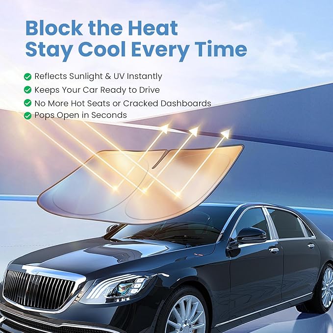 Windshield Sun Shade for Honda CR-V 2023 2024 2025 2026 – Custom Fit Sun Shield with Mirror Cut‑Out, Blocks Heat & UV, Foldable with Storage Pouch - Honda CRV Windshield Sunshade