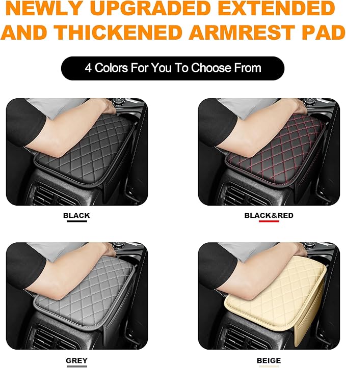Center Console Cover for Cars Fit for Jeep Grand Cherokee Leather Armrest Covers with 2 Storage Bags(Black&Red)