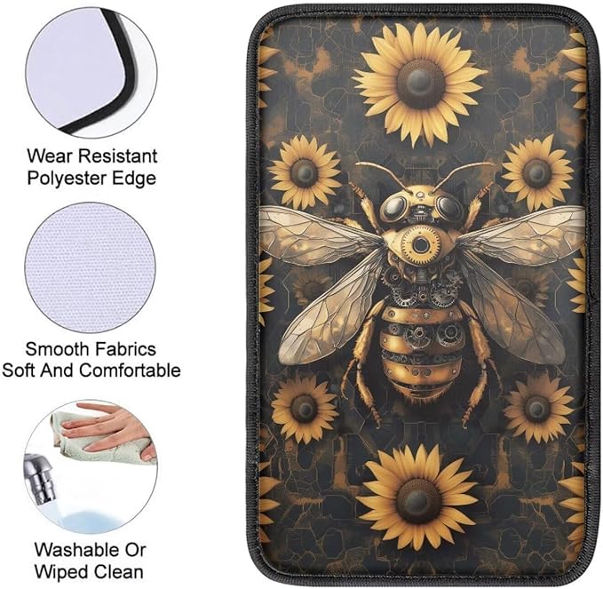 Suobstales Bee Sunflower Print Car Armrest Pad Soft Center Console Arm Rest Protector Cover Universal Car Interior Accessories Decoration
