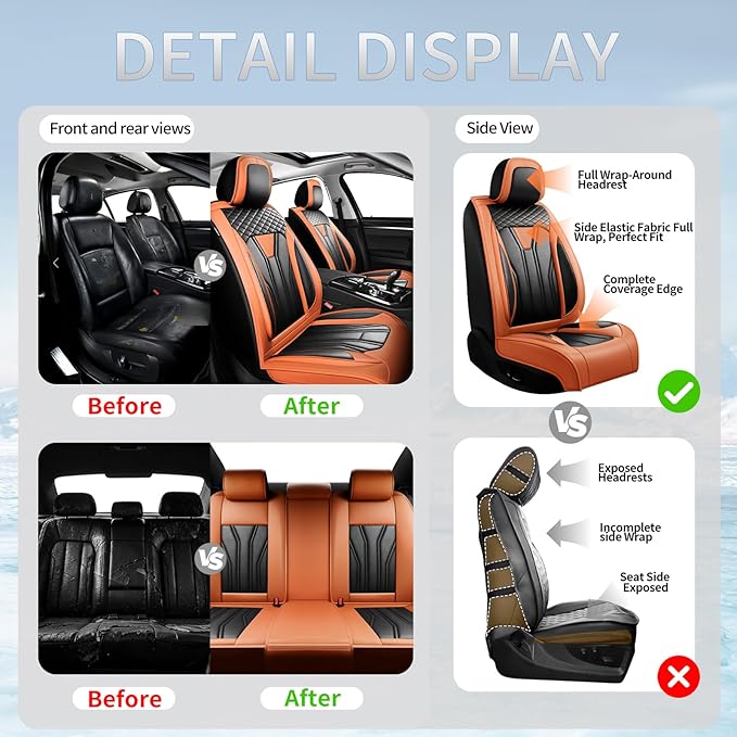 Fit Tucson Car Seat Covers Compatible with Hyundai Tucson 2010-2026, Premium Leather Breathable, Wear Resistant, Airbag Compatible, All-Weather Protection & Full Coverage, Full Set Orange&Black