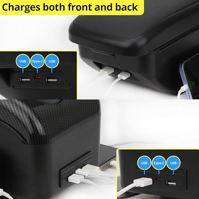 AULPHIKE Compatible with Nissan Versa Armrest 2007-2011 Car Center Console Organizer Armrests Double Layer Storage with USB Ports（Black Style）