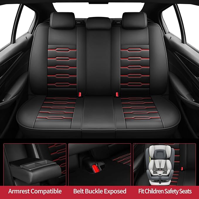 Fit Tucson Car Seat Covers for Hyundai Tucson 2010-2024 2025 2026 - Upgraded Premium Waterproof & Breathable Leather,Airbag Compatible, All-Weather Seat Cushion Protector (Full Set,Black+Red)