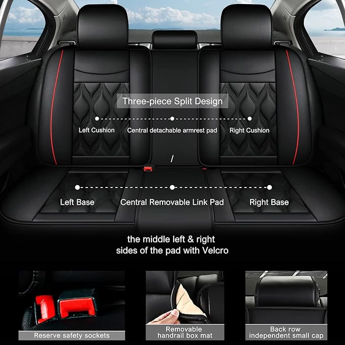 AOMSAZTO Car Seat Cover Full Set Fit for GMC Yukon 2007-2026 Leather Car Seat Cushion Protector Compatible Airbag Waterproof Automotive Seat Covers Full Set 5 Seats Black