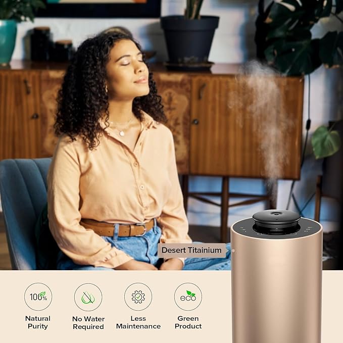 Waterless Essential Oil Diffuser for Home Aromatherapy Scent Diffusers with 3 Timer Settings or Timer-Off, 3 Mist Levels for Car Room Studio Office, ANX Premium Metal Black and Gold 2 Pack