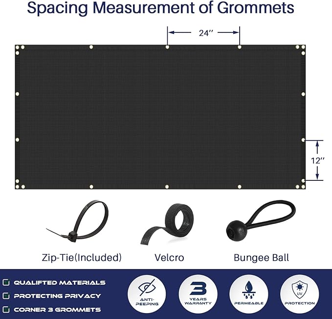 Windscreen4less Privacy Fence Screen Heavy Duty Windscreen Fencing Mesh Fabric Shade Net Cover with Brass Grommtes for Outdoor Wall Garden Yard Pool Deck, 8'x4' Black