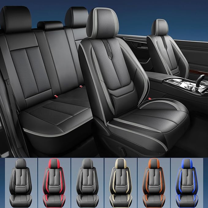 Fit Accent Car Seat Covers for Hyundai Accent 2006-2025 2026 -Upgraded Premium Waterproof & Breathable Leather,Airbag Compatible,All-Weather Seat Cushion Protector,2 Front/Black-Grey