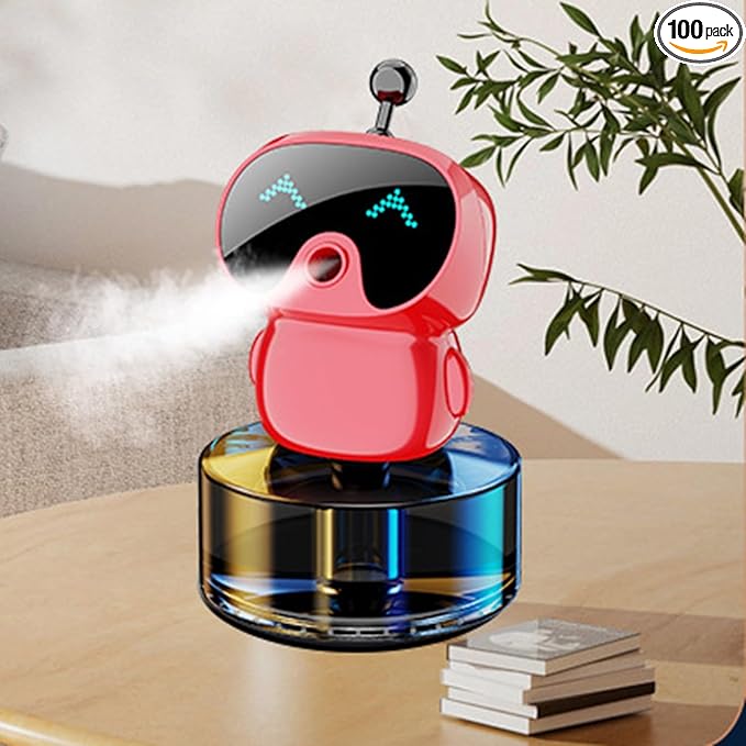 Robot Intelligent Aromatherapy Machine, Smart Cute Robot Car Air Freshener, Fine Spray/Fillable/Four-Gear Adjustment/Vibration Sensing/On-Off/Large Capacity Long-Lasting Fragrance/V1 (Red, Hilton)