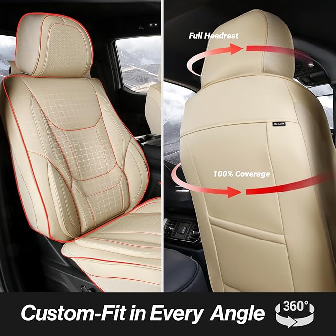 Coverland Custom Fit Car Seat Covers for Car Compatible with [Mustang, Fusion, Prius, Optima, TSX, MINI Cooper] Premium Waterproof Non-Slip Interior Seat Protector [Front Beige - Size Chart A17]