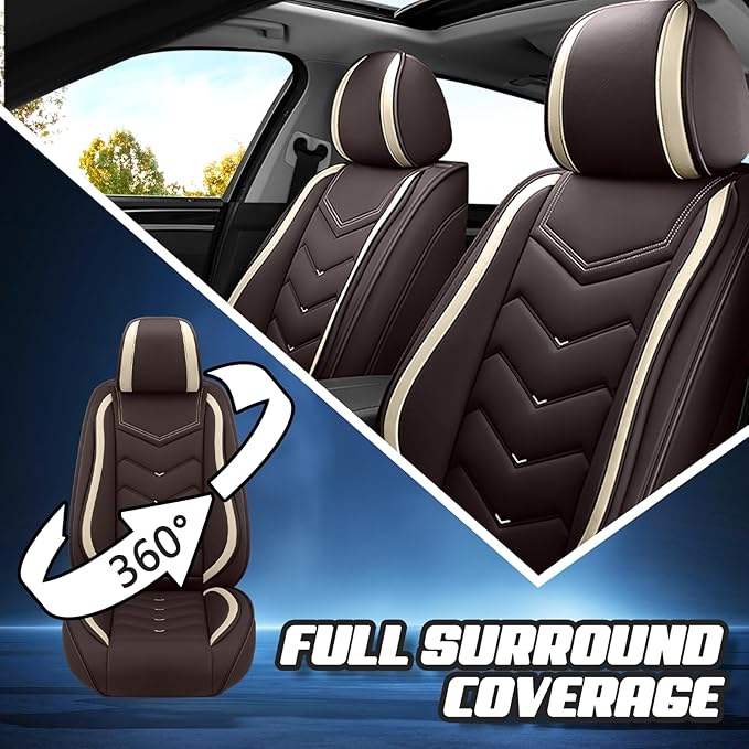Car Seat Covers for Ford Expedition 2000-2025, Premium Nappa Leather Car Seat Cover, Stylish Sport Seat Covers， Automobile Seat Cover Sets.(Standard 5 Seats/Coffee Color)