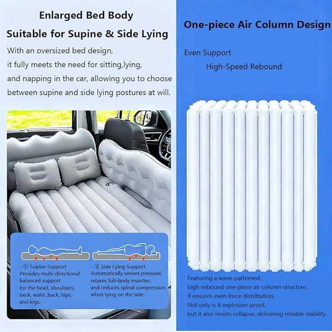 Car Inflatable Air Mattress for Nissan Armada (new Generation) 2025 Inflatable Back Seat Car Bed Double-Sided Portable Camping Travel Sleeping Bed,Grey-Mountain Design