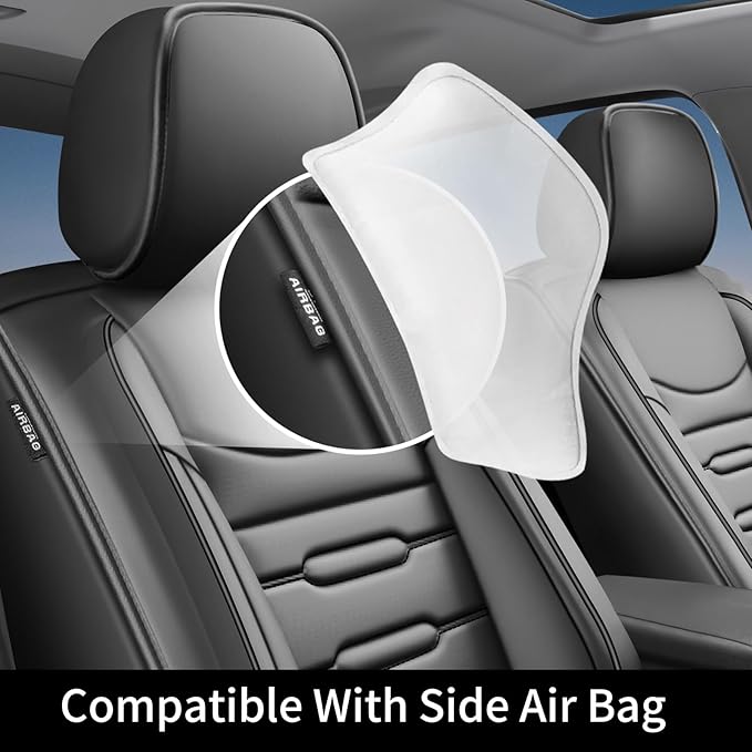 Fit Honda Fit Car Seat Covers for Honda Fit 2007-2019 2020 - Upgraded Premium Waterproof & Breathable Leather, Airbag Compatible, All-Weather Seat Cushion Protector (Full Set, Black)