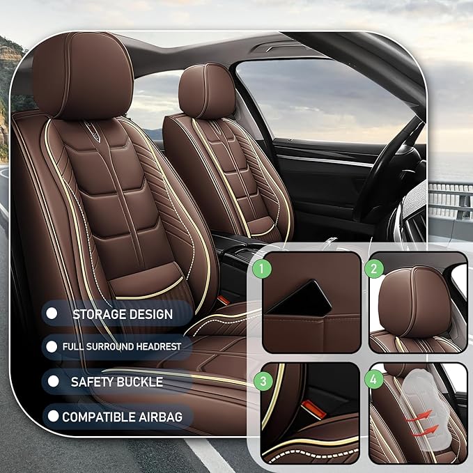 Leather Car Seat Covers Fit for Toyota C-HR CHR 2018-2024, 5 Seater Car Seat Cover, Premium Waterproof, Scratch Resistant Car Interior Accessories (Full Set Coffee)
