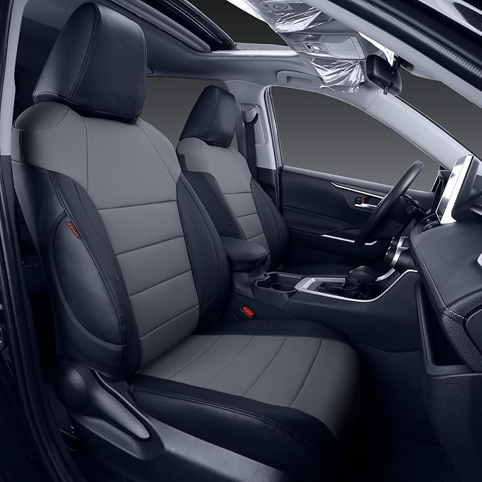 coverdream 2026 Rav4 Seat Covers Custom Fit for 2026 Toyota Rav4 Hybrid (SE,XSE) & PHEV GR Sport SUV,Full Set Luxury Waterproof Leather Car Seat Protector Black/Grey
