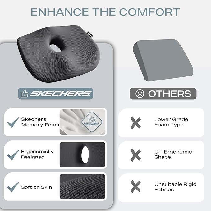 Skechers Seat Cushion Memory Foam,Donut Pillow Office Chair Cushion for Tailbone Pain Relief,Butt Pillow for Office Chair,Car seat Cushion,Long Sitting Office Workers,and Car Drivers,Black