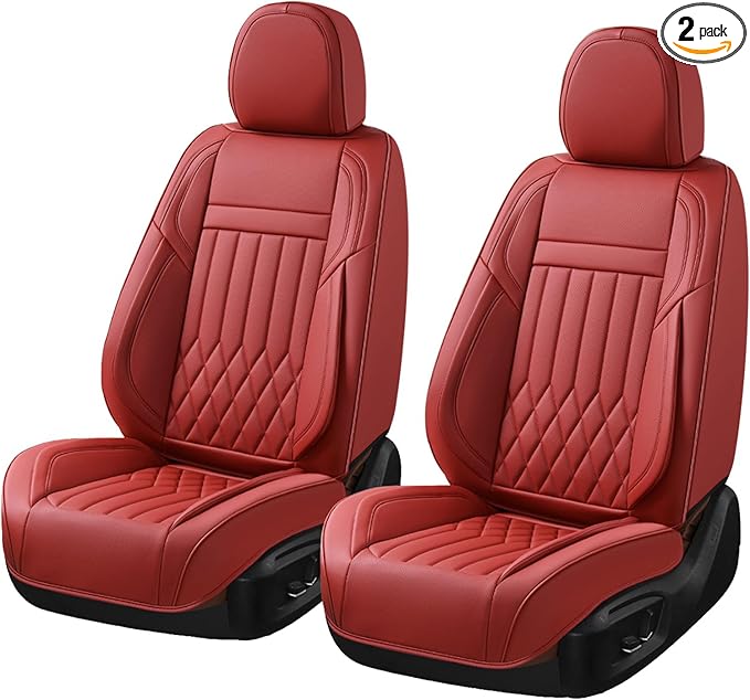KEYOOG Universal 2-Seater Waterproof Breathable Nappa Leather Car Seat Covers Full Set, Fit for Front Seats, Compatible with Dodge Journey, Toyota Yaris, Honda Pilot HR-V City, Fit Most Sedans SUV Red