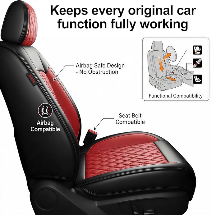 Fit TLX Car Seat Covers for Acura TLX 2014-2025 2026 - Premium Leather, Waterproof, All-Weather, Airbag Compatible, Anti-Slip, Breathable, Easy Install, Seat Protectors, Full Set, Red
