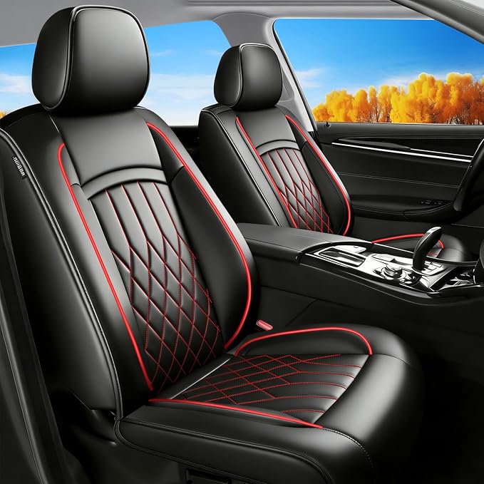 Fit for Sonata Car Seat Covers Compatible with Hyundai Sonata 2004-2026 - Waterproof Breathable Leather Automotive Seat Cushions Protector, Airbag Compatible, Only 2 front seat covers(Redline)