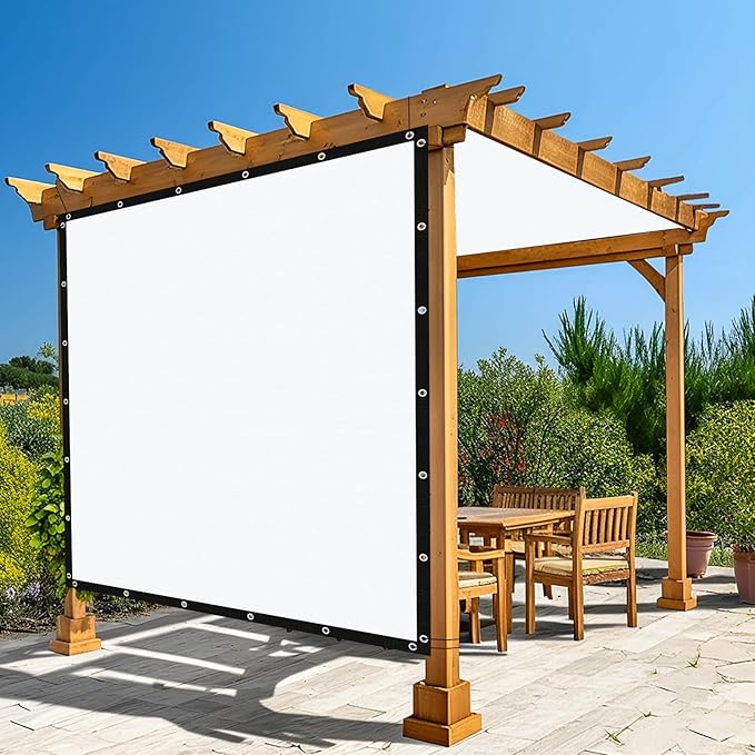 Amagenix 90% Pergola Shade Cover 7' X 12' Sun Shade Cloth with Grommets for Outdoor Garden Patio Porch, Commercial Grade 200 GSM - Cable Zip Ties Included (We Customized) GN108, White