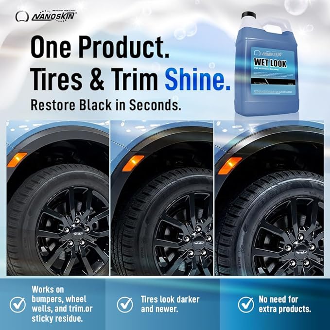 Nanoskin WET LOOK All Season Dressing 16 Oz. - Exterior Rubber & Plastic Solvent Based Dressing for Car Detailing | Produces a Deep, Rich, Long Lasting shine | Safe for Cars Trucks, Motorcycles, RVs