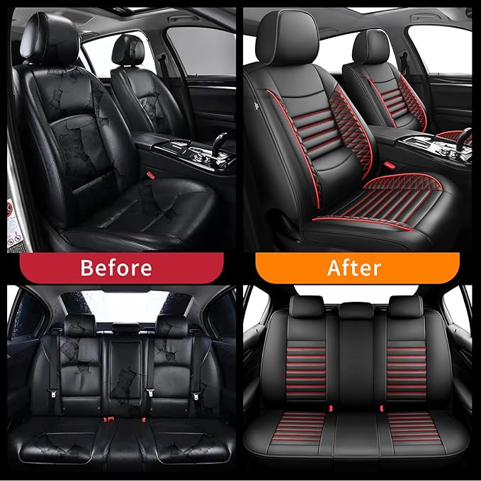 Fit Venue Car Seat Covers for Hyundai Venue 2020-2024 2025 2026 - Upgraded Premium Waterproof & Breathable Leather,Airbag Compatible, All-Weather Seat Cushion Protector (Full Set,Black+Red)