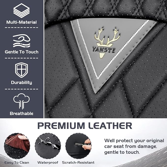 Truck Seat Covers for Ram 3500 2009-2026, Waterproof Premium Leather Full Coverage Car Seat Cover, Muscle Sport Style Auto Interior Seat Cover Sets (Full Set/Gray Black)