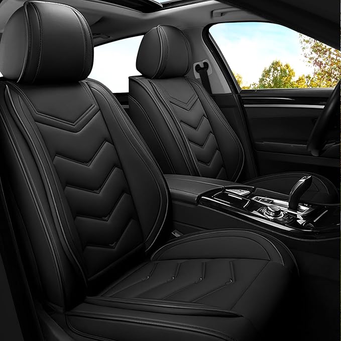 Car Seat Covers for Mitsubishi Outlander 2003-2025, Premium Nappa Leather Car Seat Cover, Stylish Sport Seat Covers， Automobile Seat Cover Sets.(Standard 2 Seats/Pure Black)