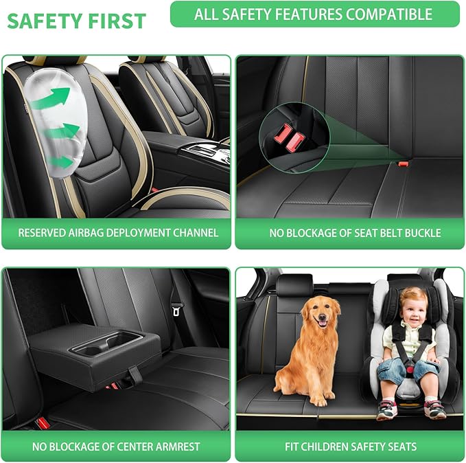 Fit Ioniq Car Seat Covers for Hyundai Ioniq 2017-2024 2025 2026 -Upgraded Premium Waterproof & Breathable Leather,Airbag Compatible,All-Weather Seat Cushion Protector,Full Set,Black-Beige