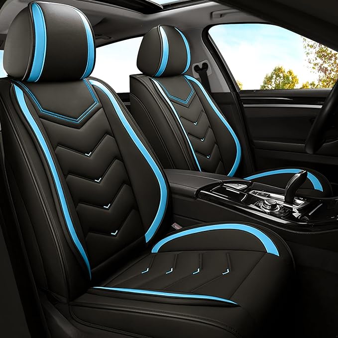 Car Seat Covers for Mitsubishi Outlander 2003-2026, Premium Nappa Leather Car Seat Cover, Stylish Sport Seat Covers， Automobile Seat Cover Sets.(Standard 2 Seats/Black Blue)