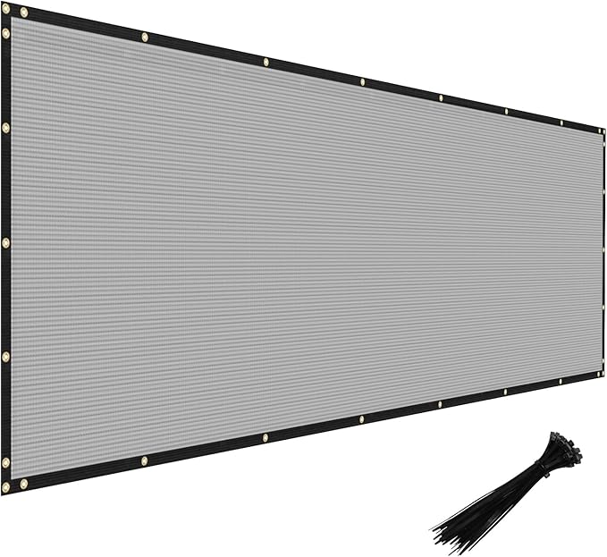 Windscreen4less Privacy Fence Screen Heavy Duty Windscreen Fencing Mesh Fabric Shade Net Cover with Brass Grommtes for Outdoor Wall Garden Yard Pool Deck, 8'x83' Light Gray