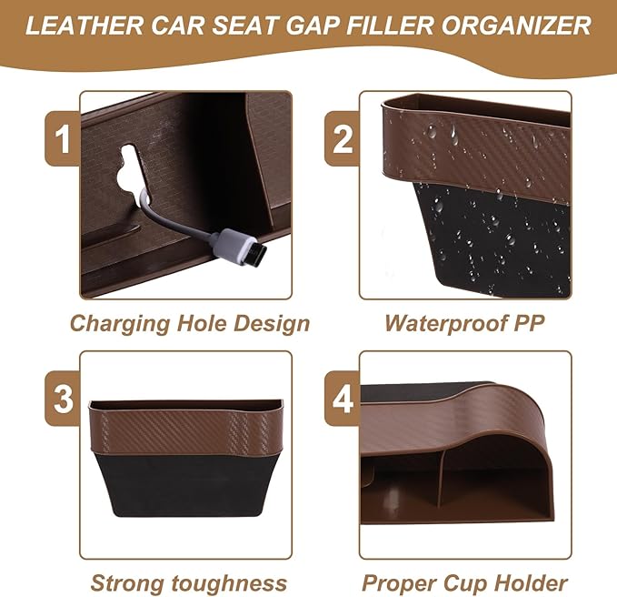 HARFINGTON 2pcs Car Seat Gap Filler Organizer 10.2 x 6.5 x 3.1 Inch ABS+Leather Universal Car Organizer Storage Box Between Seat and Console (Left+Right) with Cup Holders for Phone Keys, Red